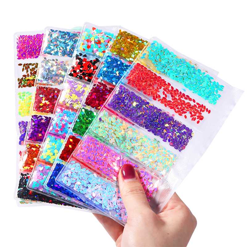 

6 grid/bag Mixed Nail Powder Sequins Colorful Love/ Shell / Oval Patterns Nail Flakes Sticker Dust For Nails DIY Decorations