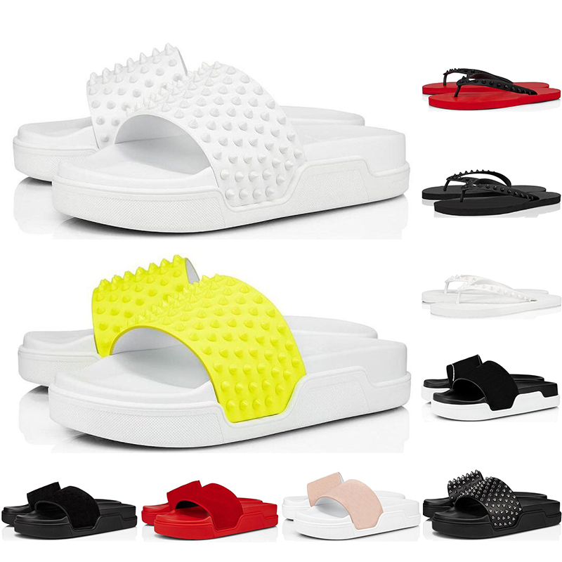 

HOT fashion men women flip flops red bottom spikes summer slippers triple black white yellow slides house outdoor mens sandals EUR 38-46, 10