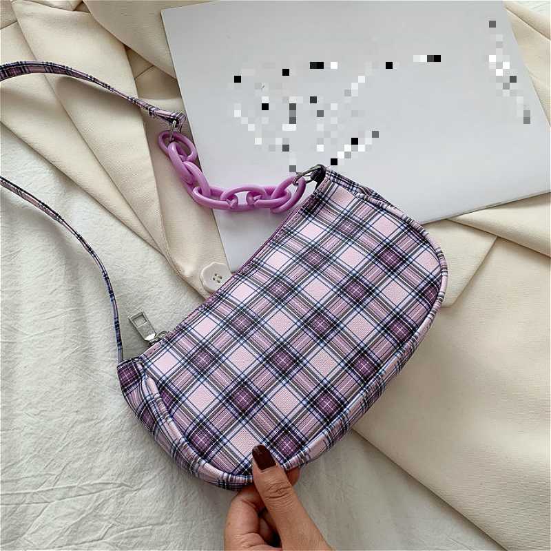 

PU Leather Chain Ladies Small Shoulder Bags Fashion Plaid Women Underarm Bag Female Clutch Purse Baguette Handbag Bolsa Feminina, Black
