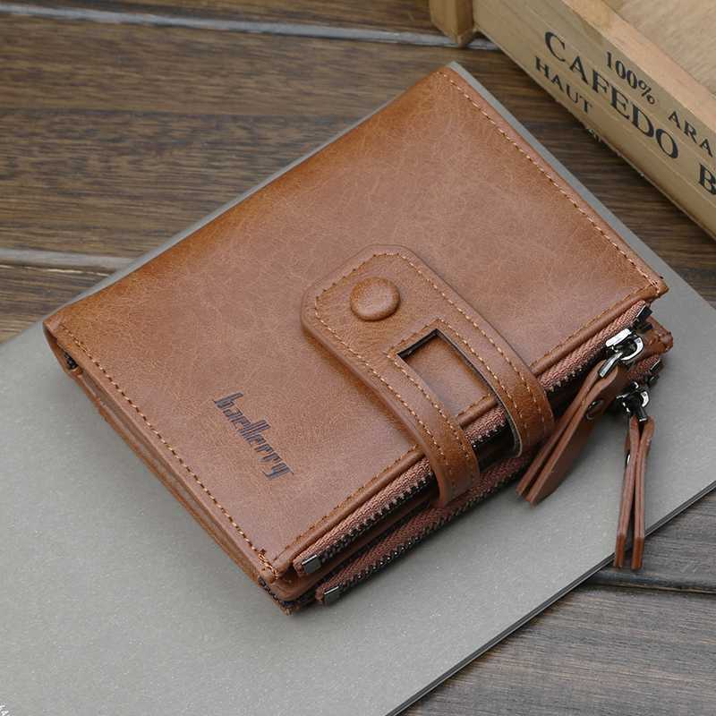 

Short men wallets more than double zipper multi-functional wallet style restoring ancient ways for zero wallet, Black