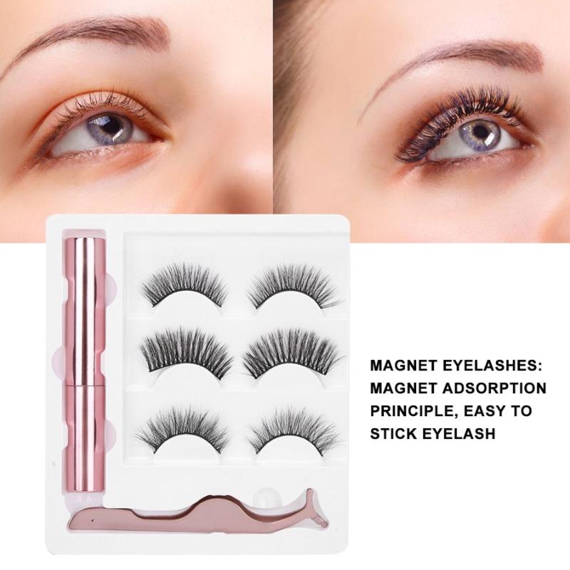 

Natural 3Pairs Waterproof Reusable False Eyelashes Magnetic Liquid Eyeliner Tweezers Set Beauty Comestic Tool Eyes Makeup Tool