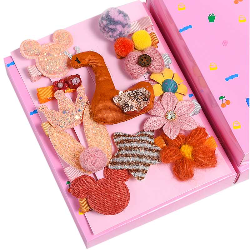

24pcs/set children's hair clip set cute cartoon hair accessories girl head rope flower animal elastic ring headwear, Box