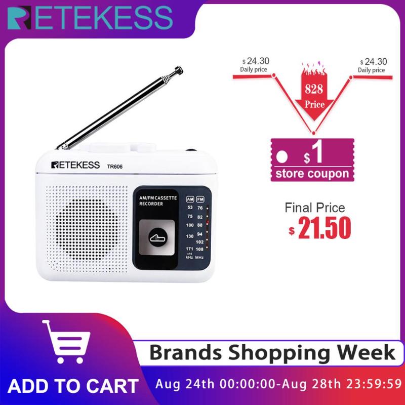 

Retekess TR606 Cassette Playback Radio FM/AM Portable Radio Voice Recorder Support Built-in/External Microphone Recording