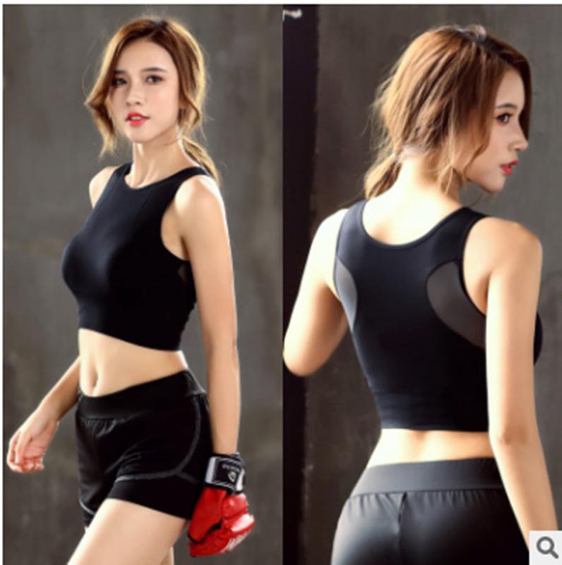 

Women Breathable Mesh Shockproof Underwear Padded Ladies Athletic Gym Running Seamless Fitness Yoga Pilate Vest Sports Bra Tops, Black
