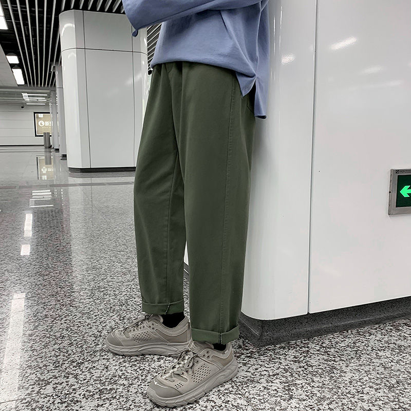

2020 Korean Style Men's Cargo Casual Pants Fashion Trend Straight Pants Streetwear Black/green Color Loose Trousers Size 29-34