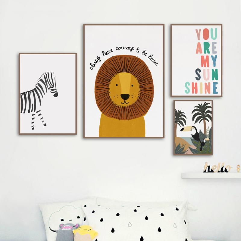 

Cute Lion Toucan Zebra Quotes Nordic Posters And Prints Wall Art Canvas Painting Cartoon Wall Pictures For Baby Kids Room Decor