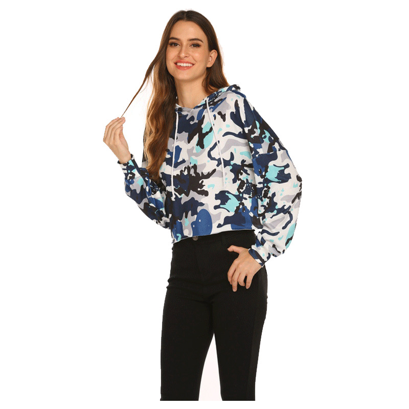 

Camouflage Hoodies 4 Styles Women Crop Top Pullover Sweatshirts Stitching Long Sleeve Drawstring Outdoor Sports Tops New, As picture