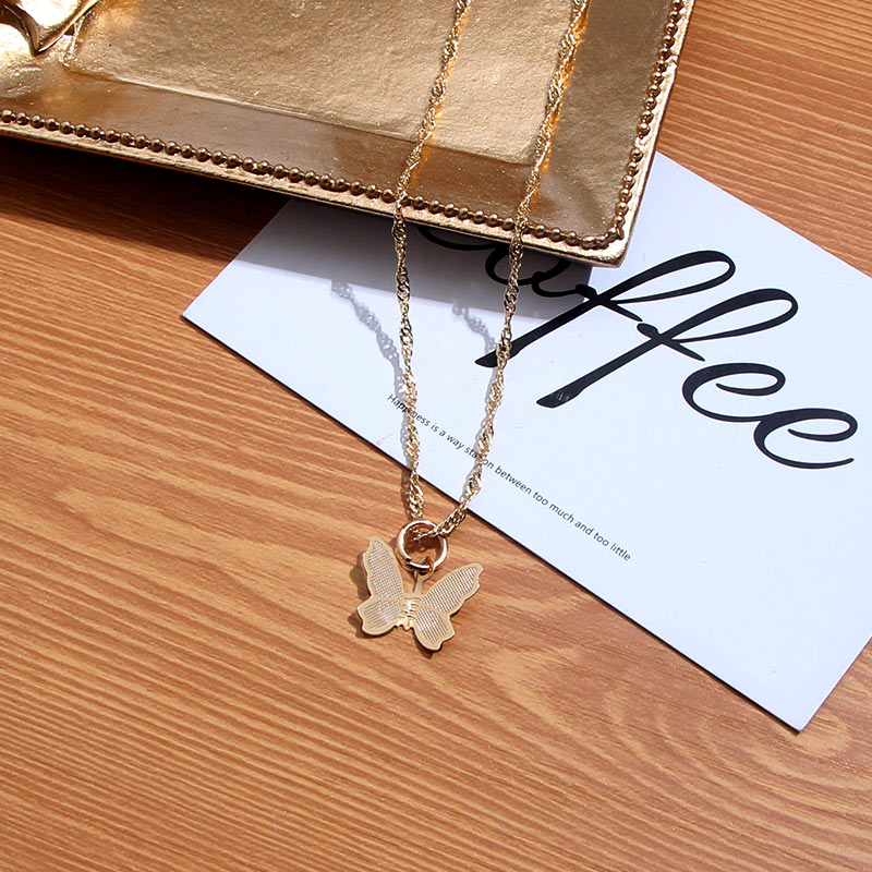 

Flatfoosie Simple Butterfly Pendant Necklace Women Fashion Gold Silver Color Choker Necklaces Statement Collar Charm Jewelry