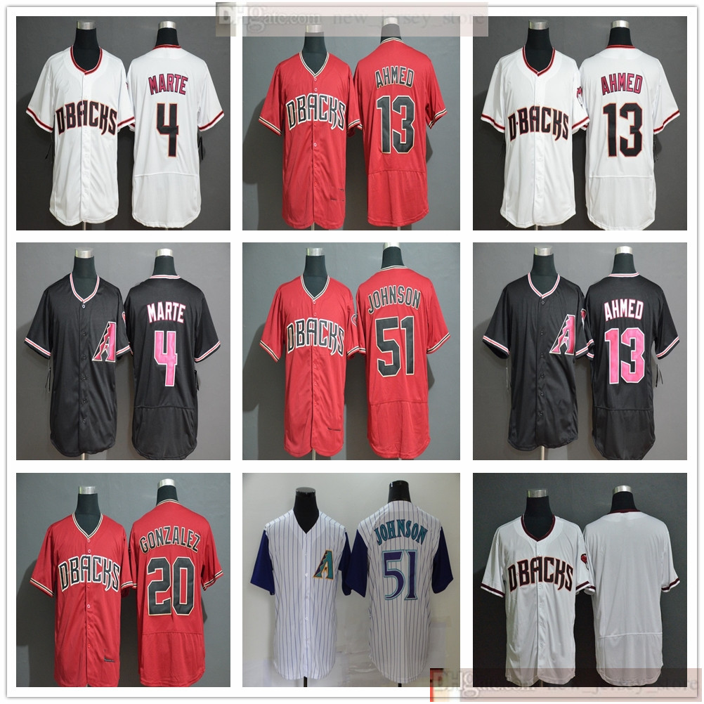 

2020 New Seasons Baseball 13 Nick Ahmed Jerseys Stitched 4 Starling Marte 20 Luis Gonzalez 51 Randy Johnson Red White Black Jersey, Blue;black
