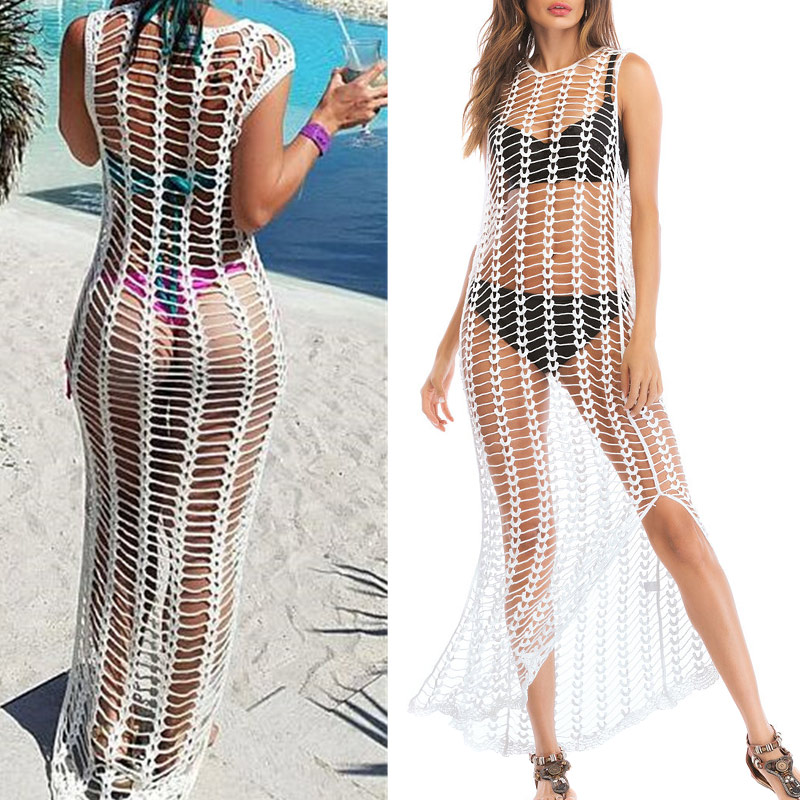 

New Ladies Bathing Swimsuits Bikini Hollow Wrap Pareo Cover Up Beach Dress Dropshipping, White