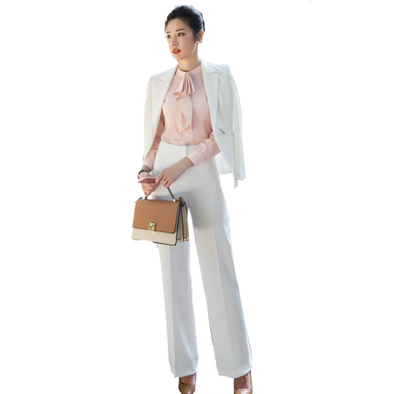 

2020 Brand New Womens Two-piece Sets Business Office Lady Suits Blazer + Elegant Skirt Wide Pants Blouse Formal Clothes, Black skirt suit