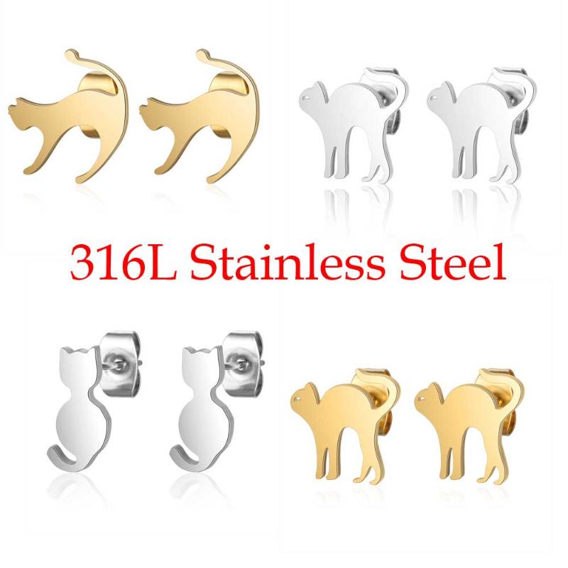 

100% 316L Stainless Steel Cute Cat Pet Cats Stud Earring for Women Simple Jewelry Wholesale Party Jewelry Ear Studs