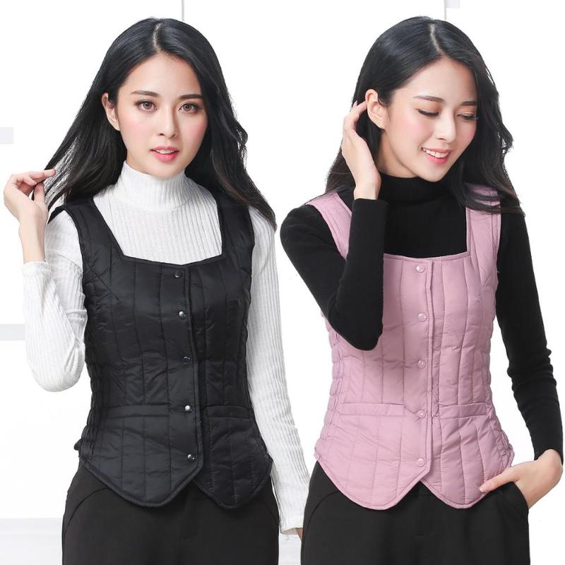 

New Women White Duck Down Vest Quilted Liner Vest Autumn Winter Ultra Light Jacket Sleeveless Collarless Down Vests Plus Size, Black