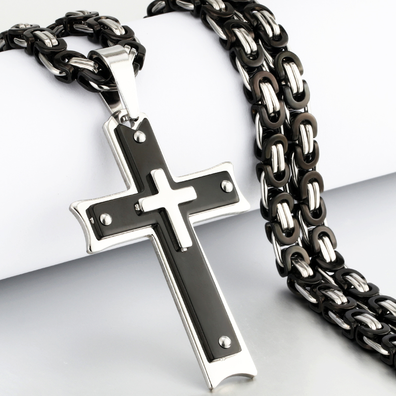 

Black Color Cross Pendant Necklace Stainless Steel Necklace Link Chain For Men Vintage Religious Prayer Jewelry Gift