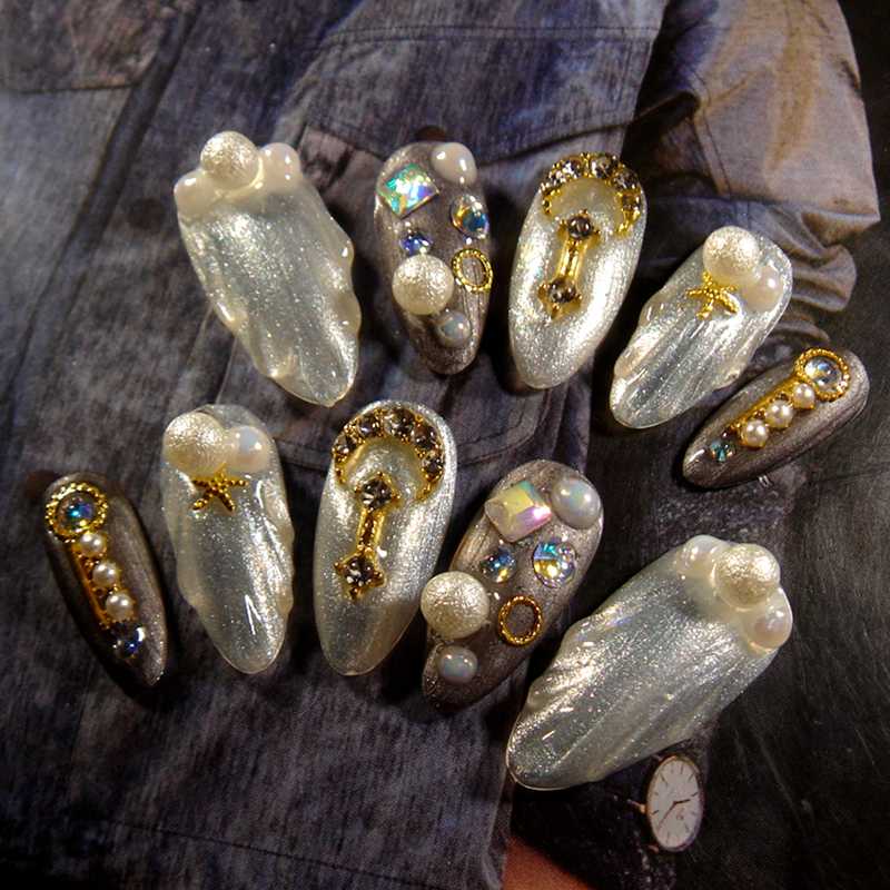 

Original Design 3D False Nails Manicure Advanced DIY Shiny Fake Nails Art Tips Stiletto Full Acrylic Bling AB Crystal Stickers