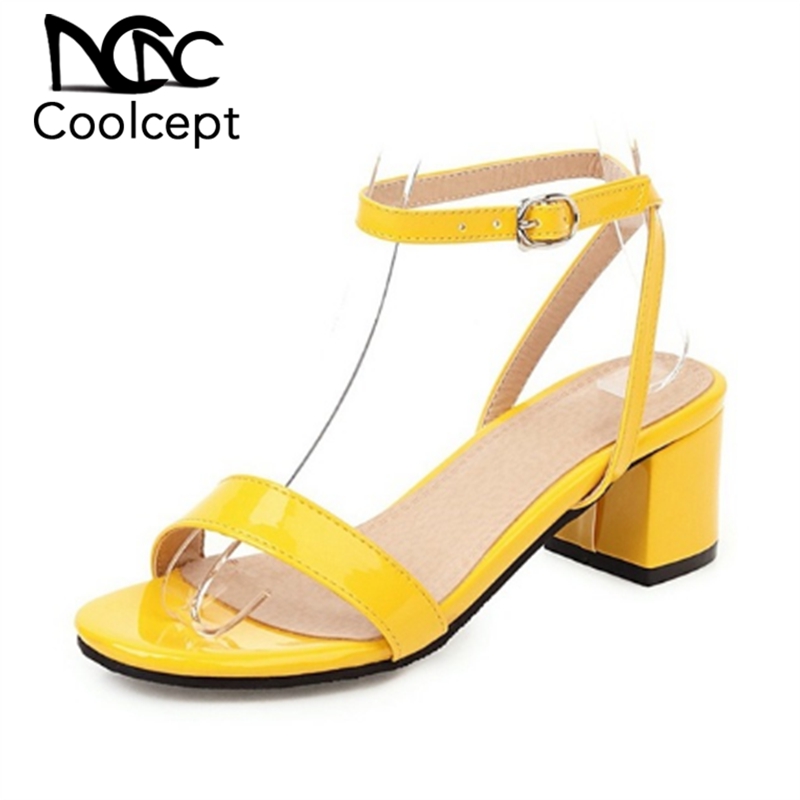 

Coolcept Plus Size 30-51 Women Sandals Shoes Stylish Metal Buckle Solid Color Shoes Women Fashion Square Heels Casual Footwear, Yellow