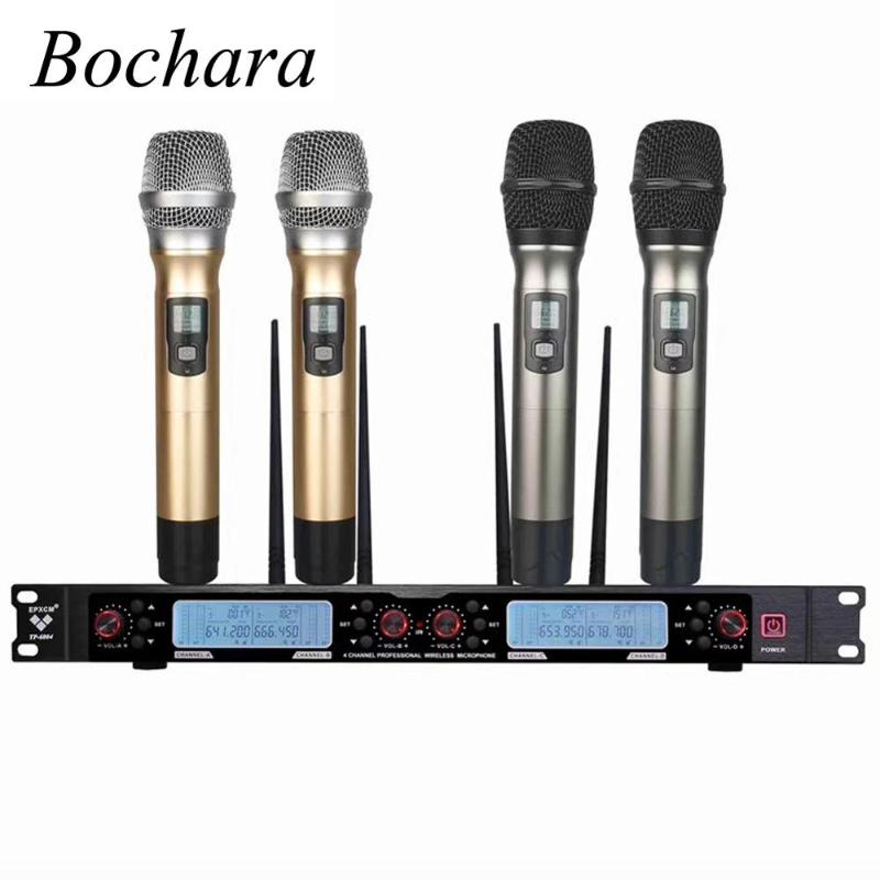 

Bochara Professional Wireless UHF Microphone System 4 Microphones Transmitters+LCD Receivers
