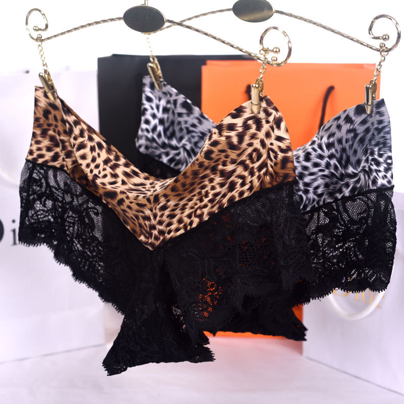 

New Leopard Print Panties Lace Temptation Lace Sexy Low Waist Hip Lifting Comfortable Seamless women's briefs, Silver