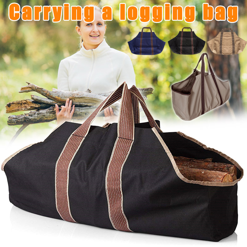 

Canvas Firewood Log Tote Bag Storage Package Carriers for Fireplace Birchwood BHD2, Black