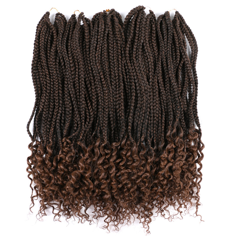

22 strands/pack Crochet Box Braids Curly End Hair Extensions 18" Brown Synthetic Ombre Braiding Hair 100g/pc Low Temperature Fiber, Tbug
