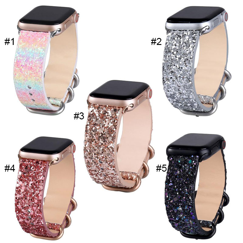 

Latest Strap For Apple Watch Band 38mm 40mm 42mm 44mm Glitter Sequins Loop 2 layers Leather Sports IWatch Strap For Watch Series 4,3,2,1