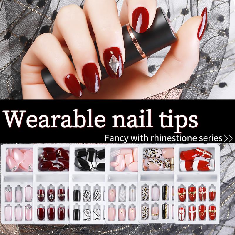 

Fake Nails Reusable Stick On Nails Press on Full Cover False Nail Tips 24PC Fake Reusable Stick Press Full