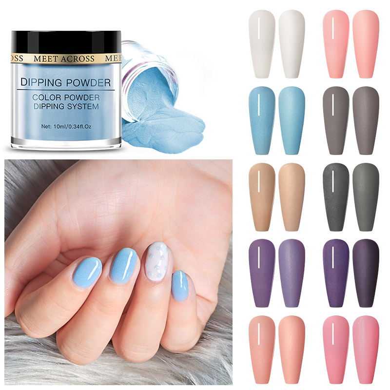

MEET ACROSS 10ml Dipping Powder Pure Color Dipping Nail Glitter Without Lamp Cure Dip Nail Powder Manicure Art Design
