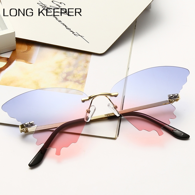 

Butterfly Cat Eye Sunglasses Women Men Vintage Brand Designer Luxury Rimless Sun Glasses Female Vintage Eyewear UV400 Oculos