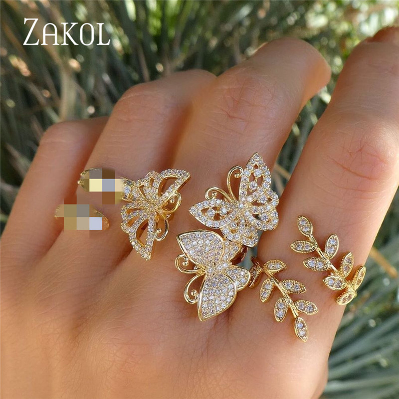 

ZAKOL Lady Trendy Temperament Plant Leaf Shape Engagement Ring Women Bridal Wedding Bands Jewelry FSRP2155