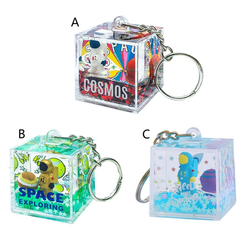 

Mysterious Space Glitter Quicksand Square Keychain Astronaut Bag Charm Keyring Fashion Jewelry Space lover Gifts
