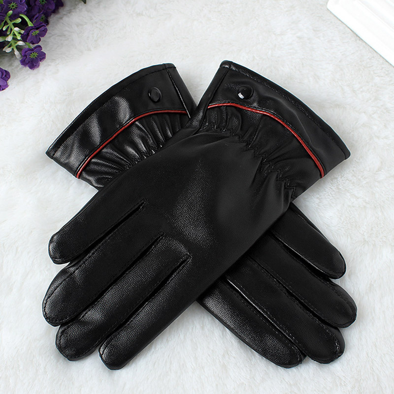 

Driving thick warm leather gloves women's riding durable leather PU beautiful ladies hair short gloves A52