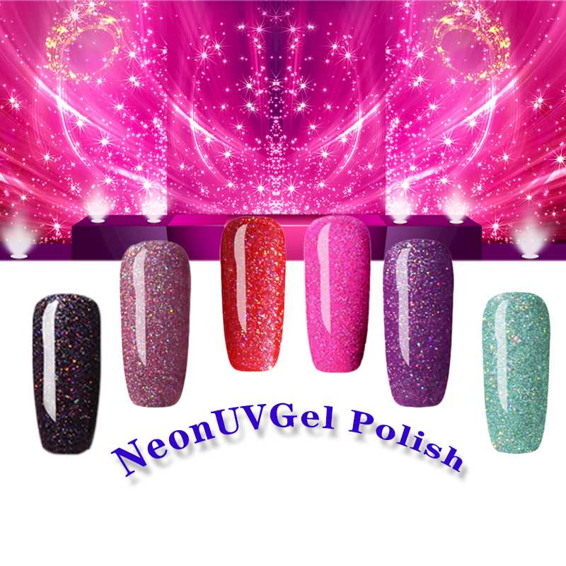 

Lghzlink Primer Nail/GEL Neon glitter gel polish UV LED All For Manicure Semi Permanent Nails Polish rubber top coat, B109
