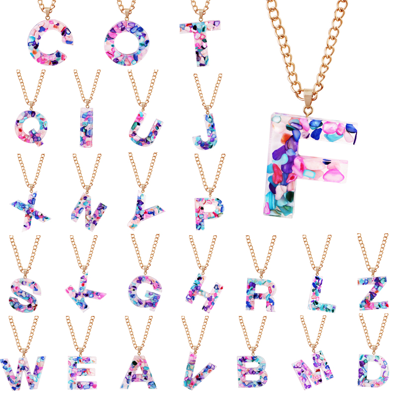 

Chokers Doreen Box Fashion Resin Pendant Necklace A-Z 26 English Alphabet Colorful For Women Golden Chain 60cm 1PC