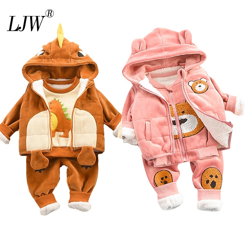 

Baby Boys Girls Christmas winter Warm WaistCoat + Sweatshirt + Pants 3Pcs plus velvet Infant Toddler Kids Children Sports Suit, As picture2