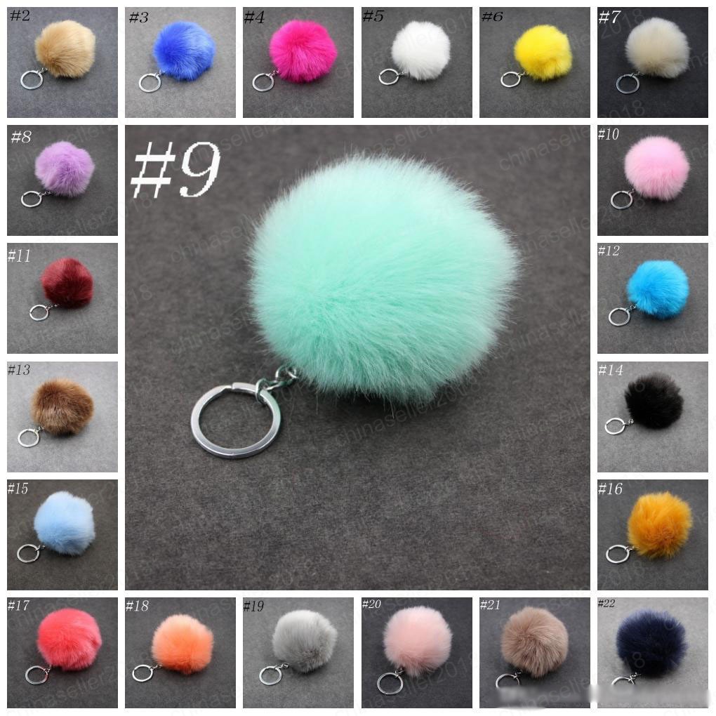 

3.15 Inch Fluffy Faux Rabbit Fur Ball Charm Pom Pom Car Keychain Handbag Key Ring 24 Color