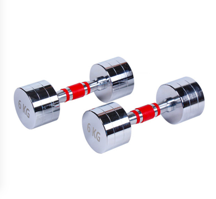 

Fitness dumbbell gym weightlifting pure steel dumbbell men fixed women stainless steel round head plating one, Red