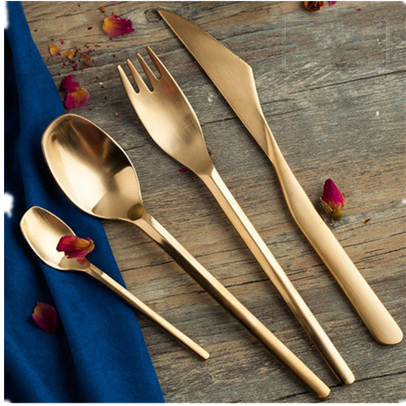 

High Grade Cutlery Matte Black Gold Stainless Steel Silverware Dinnerware Utensil Kitchen Dining Wedding dinner fork knife