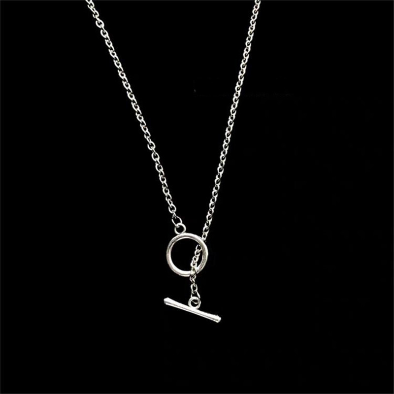 

Personality hip hop necklace tide men and women double layered OT buckle long necklace short clavicle sweater chain