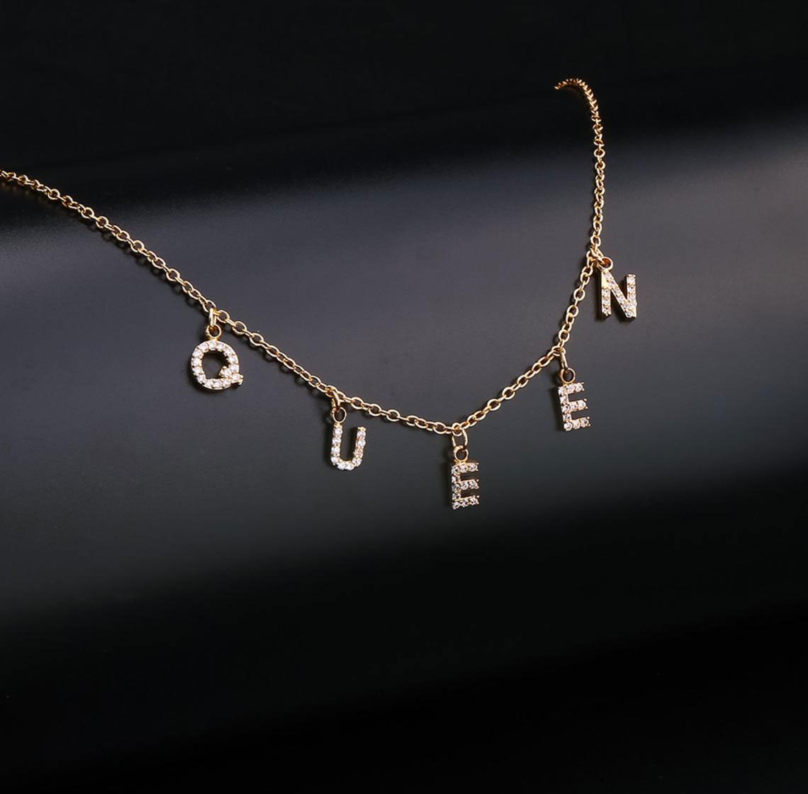 Spaced Initial Name Necklace Charm Strands custom diamond with chains for Women Crystal Initial Hanging letters choker jewelry Gift-image-590110865