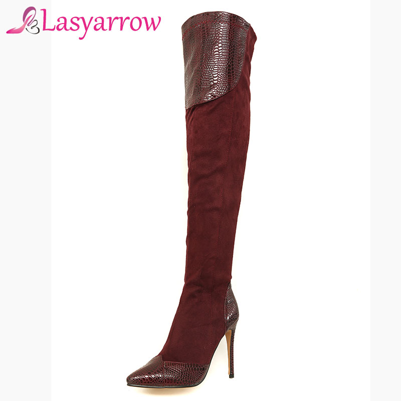 

Lasyarrow Autumn Winter Over The Knee Boots High Stilettos Heels Thigh High Boots Ladies Pointed Toe Sexy Black Long Women
