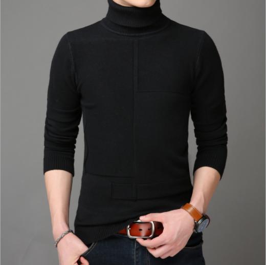 

New Autumn Winter Men Sweater Men 'S Turtleneck Solid Color Casual Sweater 'S Slim Fit Brand Knitted Pullover, Beige