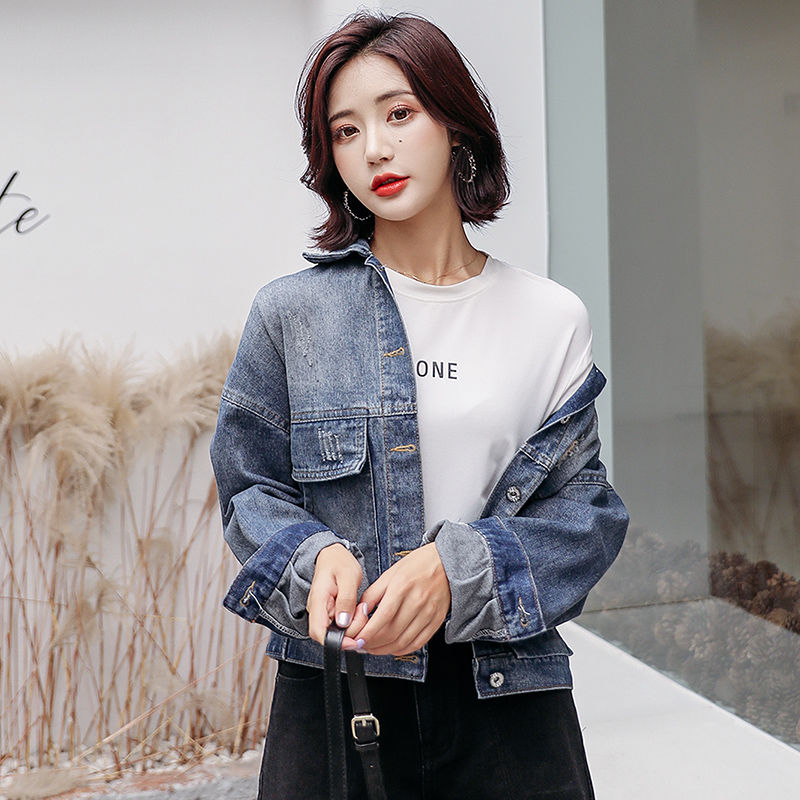 

Jean Coat Women Short Style Spring and Autumn Women Jacket New Harajuku Crop Jacket, Blue