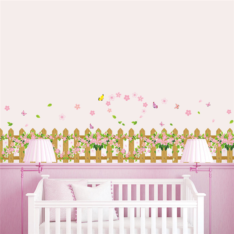 

Cartoon Garden Fence Flower Butterfly wall Stickers DIY Decal Window glass Wall decor Home Decoration kids children room decor