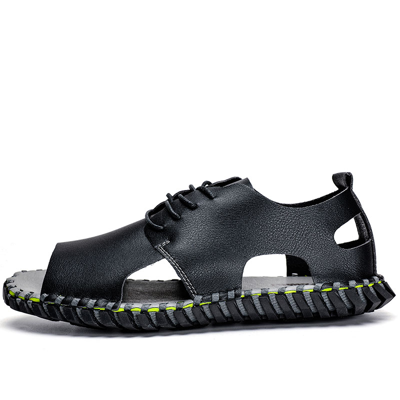 

sandales homme in hombre s flat masculino for shoes large leather slip 39 outdoor men sandalhas sandals sport beach para shoe, Black