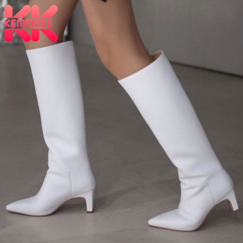 

KemeKiss New Knee High Boots Pointed Toe Brand Shoes Winter Shoes Women Cool Fashion Long Boots Women Footwear Size 34-39, Black