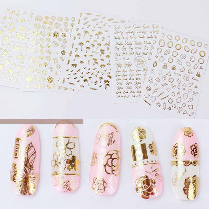 

Gold Mixed Nail Stickers Flowers Star Leaves Adhesive Nail Art Sticker Decals DIY Decoration, Sf032