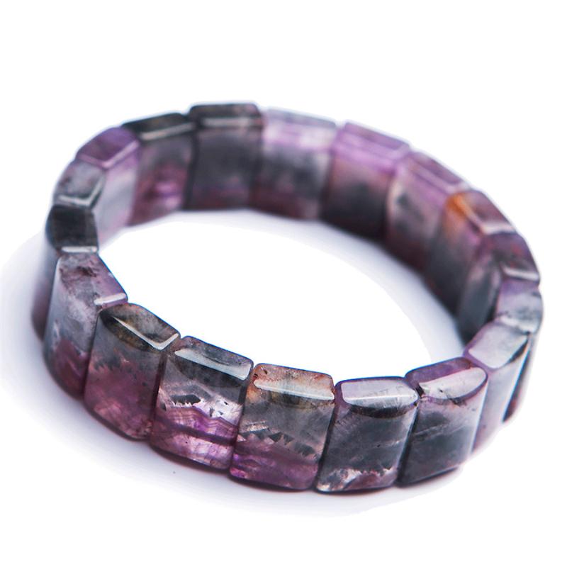

Genuine Purple Red Natural Auralite 23 Bracelets Bangle Women Men Stretch Natural Stone Crystal Rectangle Bead Bracelet