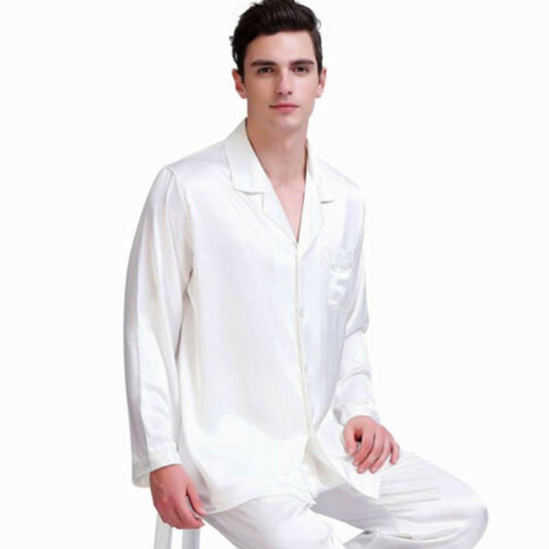 

2020 Korean Men Satin Silk Sleepwear Pajamas Sets Comfortable Long Sleeve Black Shirts and Long Pant Sleepwear Homme Pajamas Set