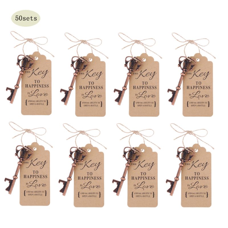 

50x Vintage Key Bottle Opener +Tag Card Wedding Party Favors Souvenirs