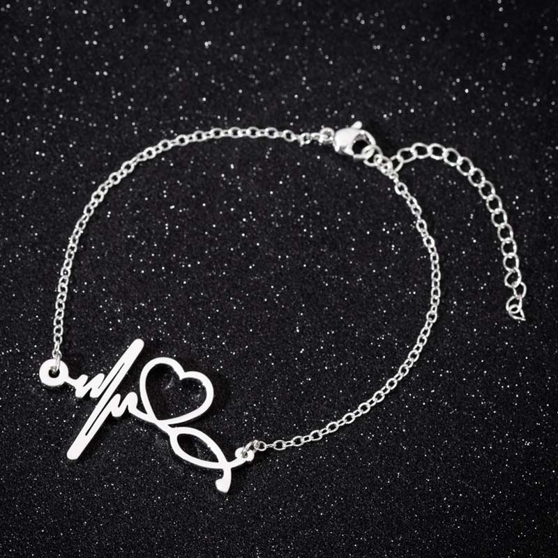 

Charm Bracelets Stainless Steel Heartbeat Cardiogram Bracelet Stethoscope Women Bangles